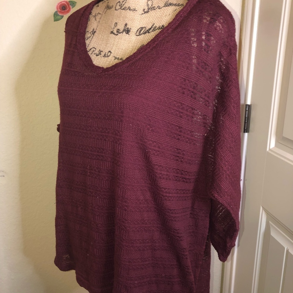 Bobbie Brooks Cranberry/Wine Lightweight Sweater Top w/Camisole built in Sz 1X